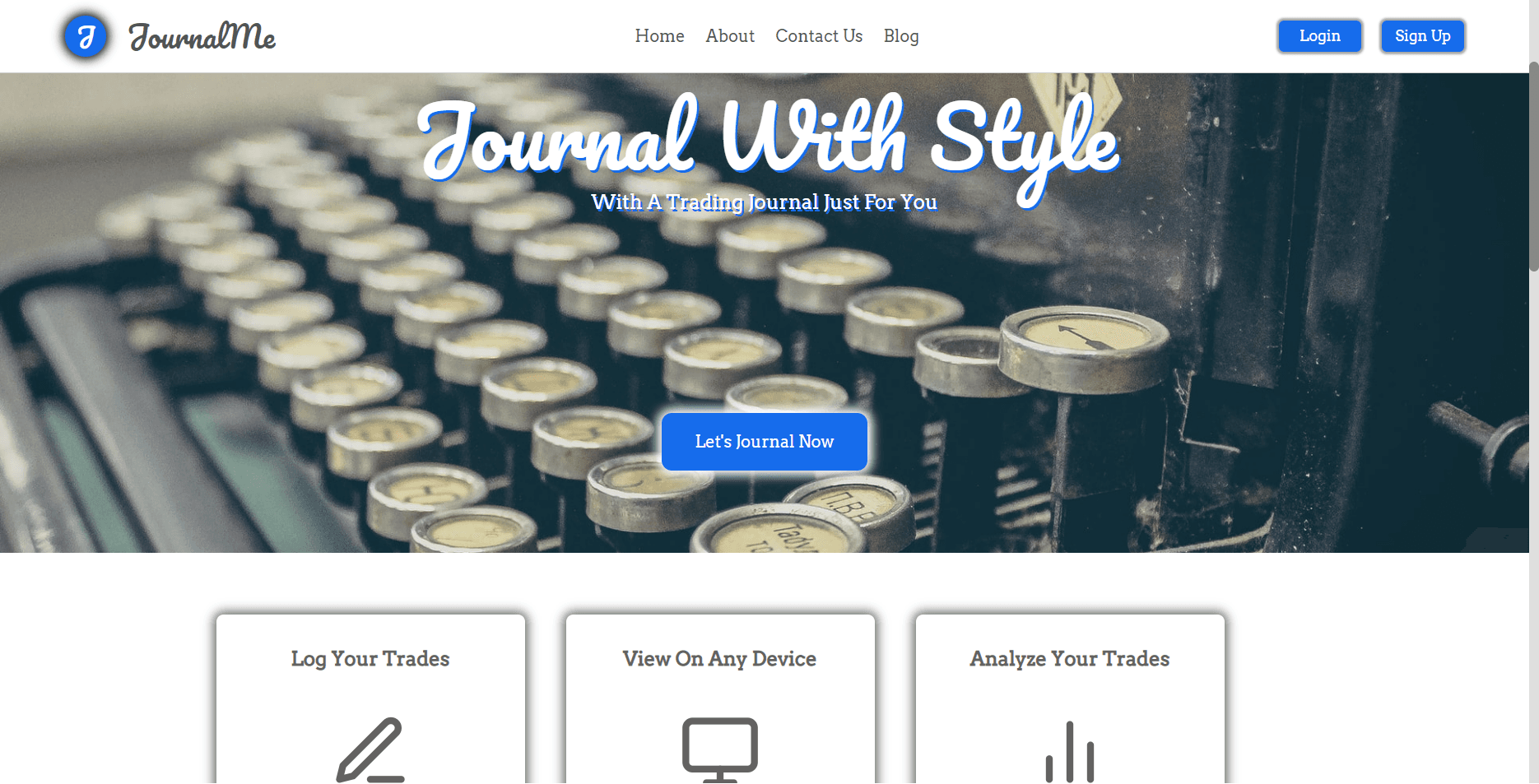 Homepage screenshot of JournalMe